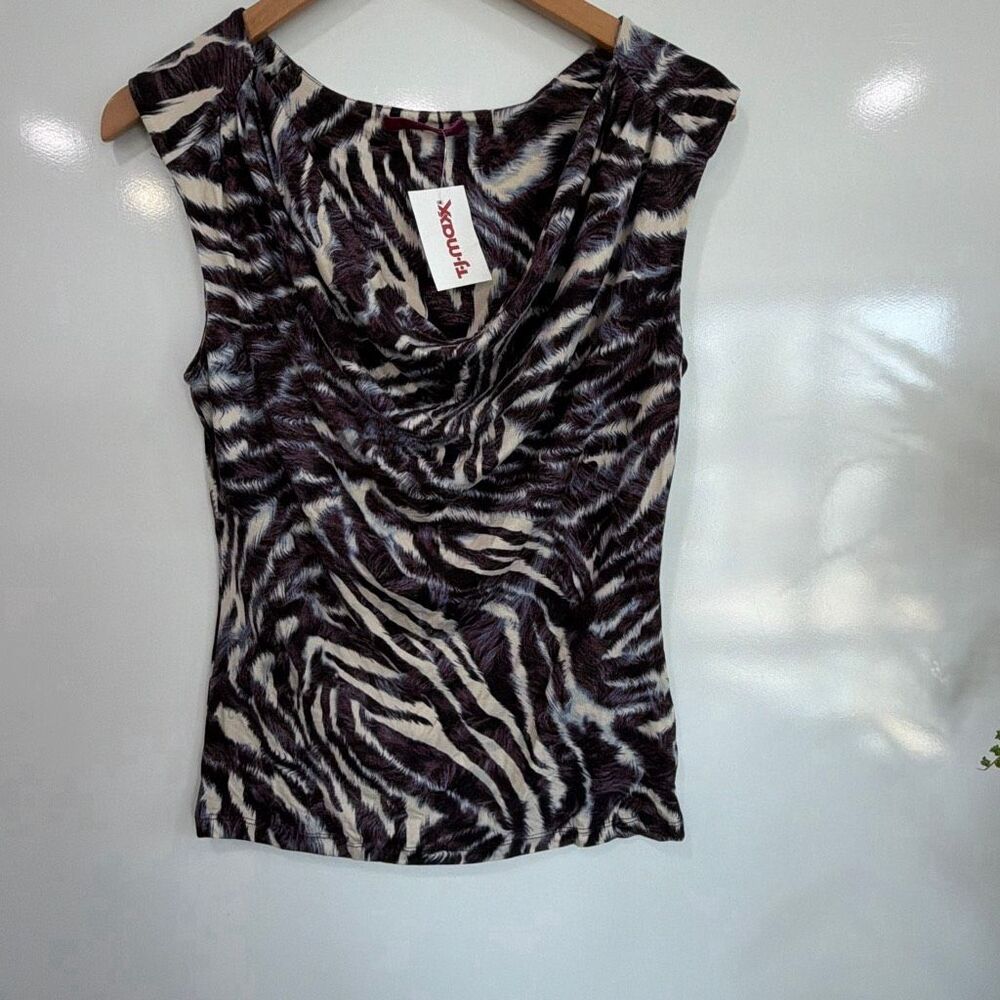 Velvet Animal Print Cowl Neck Sleeveless TopPetite